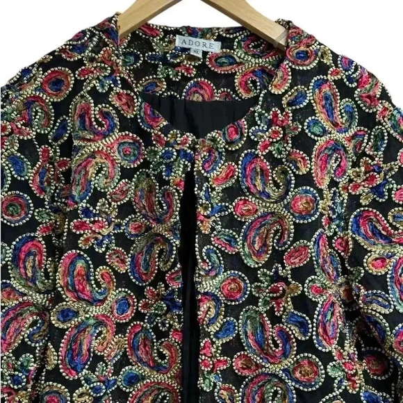 ADORE Gorgeous Raised Paisley Pattern Multi Color Jacket with Silk Wrists Sz XL - Picture 11 of 13